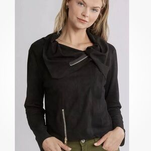 Umgee Small Black Faux Suede Asymmetrical Zip Jacket ~ Classic Capsule